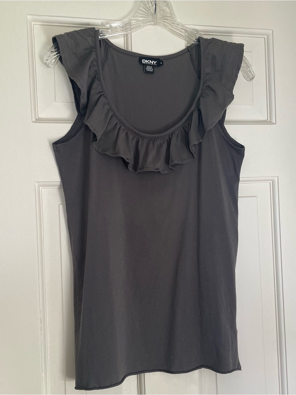 DKNY Gray Ruffle-Neck Sleeveless Camisole